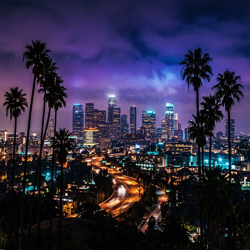 Downtown Los Angeles skyline at night